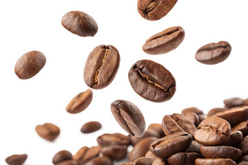 falling coffee beans macro isolated on white or transparent png