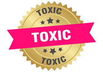 toxic. toxic round pink and gold label isolated on transparent background