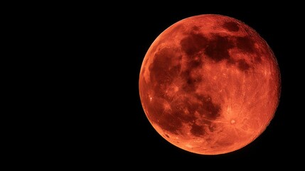 Naklejka premium Dramatic Close-up of a Full Blood Moon Against a Black Sky; Celestial Body in Space; Astronomy Photography; Lunar Eclipse