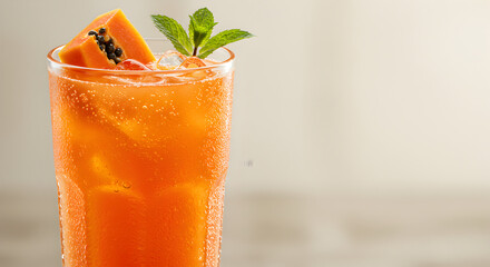 Obraz premium Refreshing Papaya Drink With Mint And Ice For A Healthy Lifestyle