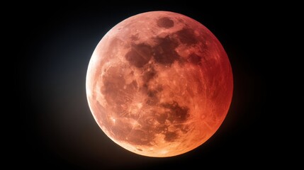 Stunning Full Blood Moon Close Up View in Dark Sky During Lunar Eclipse Celestial Event Astronomy Photography