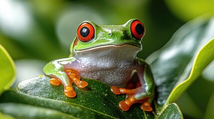 Red-eyed Tree Frog on Lush Leafage