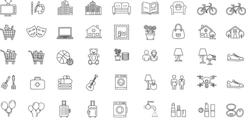 Marketplace Categories Line Editable Icons set. Vector illustration in modern thin line style of e-commerce related icons: household goods, electronics and household appliances, clothing, and more.