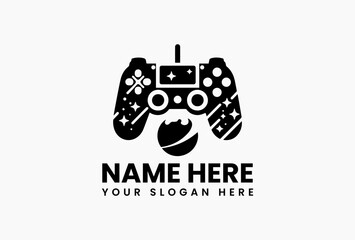 Modern game controller silhouette in black on pure white background. Gaming hardware concept  