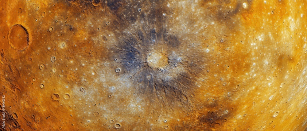 Wall mural mercury planet surface showing impact craters and color variations from high angle space exploration