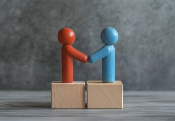 Wooden Figurines Shaking Hands: Partnership and Cooperation