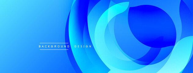 Abstract blue background. Overlapping circles create dynamic visual effect. Modern design suitable for banners, presentations.