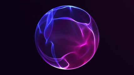 Futuristic glowing energy sphere rotating in dark space. Abstract 3D holographic ball with flowing purple and blue light waves. Perfect for AI, quantum, digital, and high-tech concepts. - Powered by Adobe