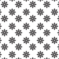 Seamless Black And White Floral Pattern | Geometric Elements | Hand Drawn Doodle Flowers Background | Monochrome abstract floral background | Vector simple flat graphic illustration