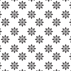 Seamless Black And White Floral Pattern | Geometric Elements | Hand Drawn Doodle Flowers Background | Monochrome abstract floral background | Vector simple flat graphic illustration
