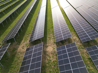 View of the solar panels in the field on a sunny day
