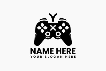 Modern game controller silhouette in black on pure white background. Gaming hardware concept  