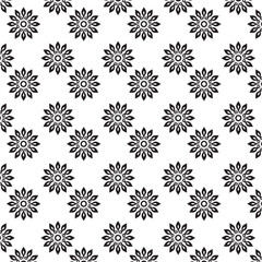 Seamless Black And White Floral Pattern | Geometric Elements | Hand Drawn Doodle Flowers Background | Monochrome abstract floral background | Vector simple flat graphic illustration