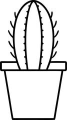 Cactus In A Pot Line Art Vector Illustration