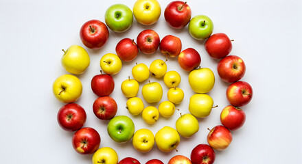 Obraz premium Colorful Apple Variety Arranged in a Creative Spiral on White Backdrop