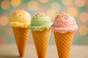 Colorful Summer Ice Cream Cones with Sprinkles