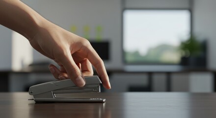 Naklejka premium Hand Using Stapler - Photo