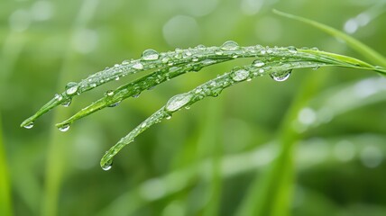 Close Up of Dew Drops on a Blade of Grass