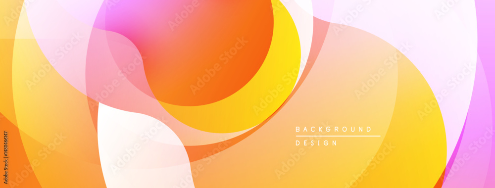 Poster Abstract colorful background. Overlapping circles create dynamic, modern visual effect. Soft gradients, warm tones dominate composition.