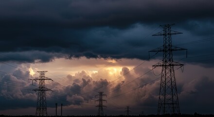 Power Lines with Storm Clouds - Photo