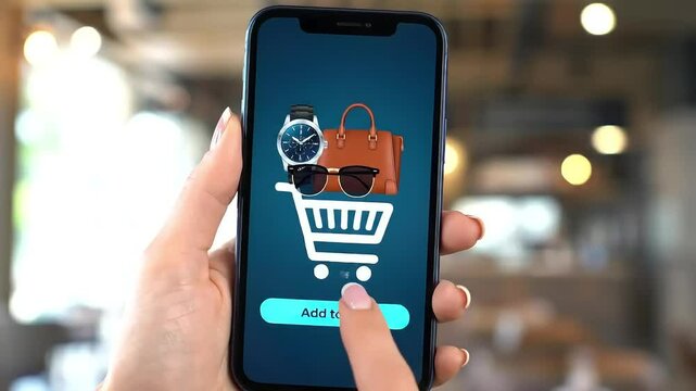 Finger press to select products to put in the shopping cart, online marketing