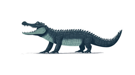 Naklejka premium Illustration of a Dark Green Alligator with Spikes and Sharp Teeth