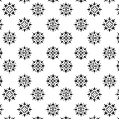Seamless Black And White Floral Pattern | Geometric Elements | Hand Drawn Doodle Flowers Background | Monochrome abstract floral background | Vector simple flat graphic illustration