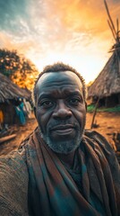 Obraz premium Selfie of a native African person with copy space vertically 9:16