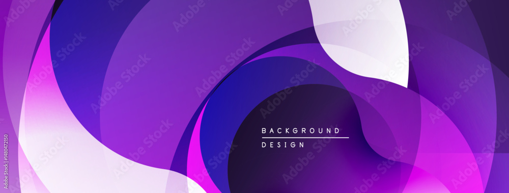 Poster abstract purple design. overlapping layers create fluid shapes, gradients, modern aesthetic. minimal