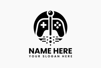 Minimalist black game controller silhouette on plain white background. Digital gaming concept  