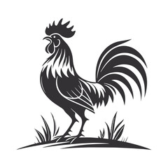 Sleek Black & White Rooster Silhouette Vector Art