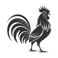 Geometric Black & White Rooster Illustration
