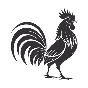 Geometric Black & White Rooster Illustration