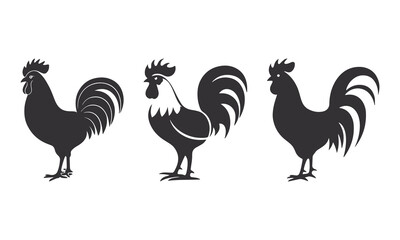 Black & White Rooster Silhouettes - Farm Animal Art