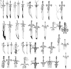 Sword Design, Fantasy Sword Design Blade and Handle Illustration, hand drawn sword illustration in inking style