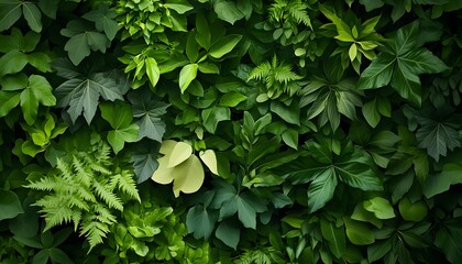 Fototapeta premium Intricate foliage display of various leaf shapes and shades.