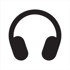 Simple black headphones silhouette graphic white background.