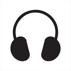 Simple black headphones silhouette graphic white background.