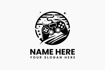 Black silhouette of a modern video game controller isolated on white background. Gaming concept  