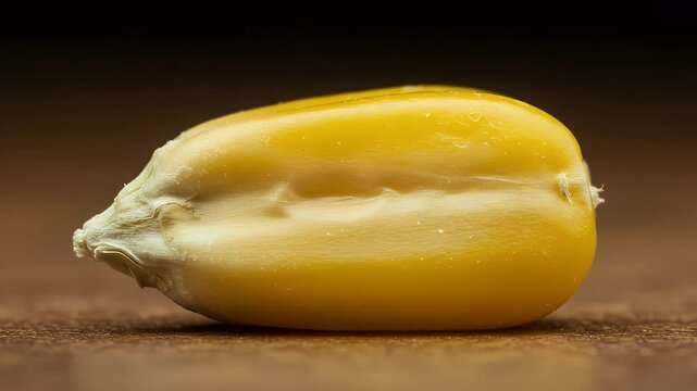 A Single Kernel of Corn: Macro Photography of a Golden Yellow Corn Grain