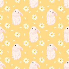 Cute rabbit pattern on yellow background
