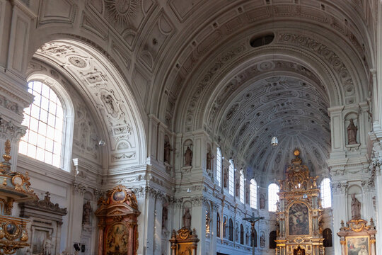 Ornate interior of St. Michael's Church in Munich, Germany