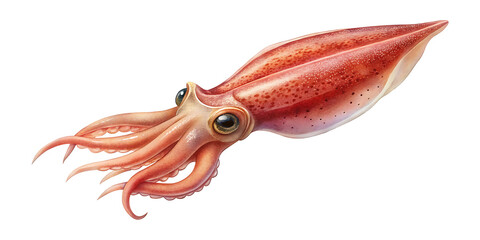 Fototapeta premium Detailed illustration of a vibrant orange squid swimming in the ocean current