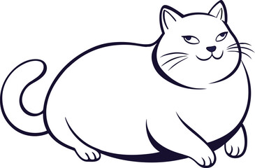 Chubby and Smiling Cat Line Art