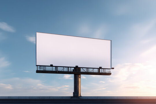 Blank billboard stands against a clear sky on a quiet highway during sunset