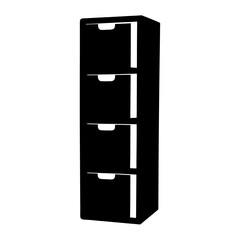 Monochrome illustration of a tall cabinet with four drawers and pull openings