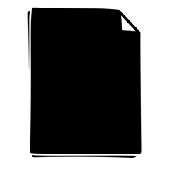 Simple hand drawn blank document page with curled corner, black silhouette