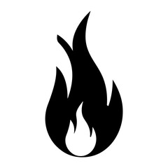 Black fire icon on white background demonstrating heat and energy source