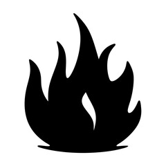 Stylized black silhouette of a flame with upwards motion against white backdrop