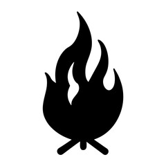 Simple black silhouette of a campfire burning brightly with small logs